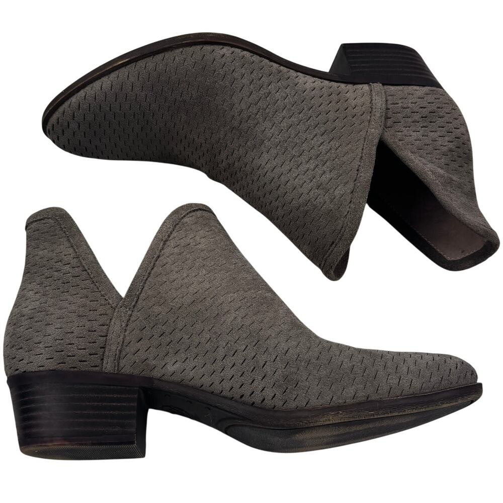 Lucky Brand Baley Suede Perforated Cut Out Sides Block Heel Booties Women's 8.5 - Picture 5 of 9